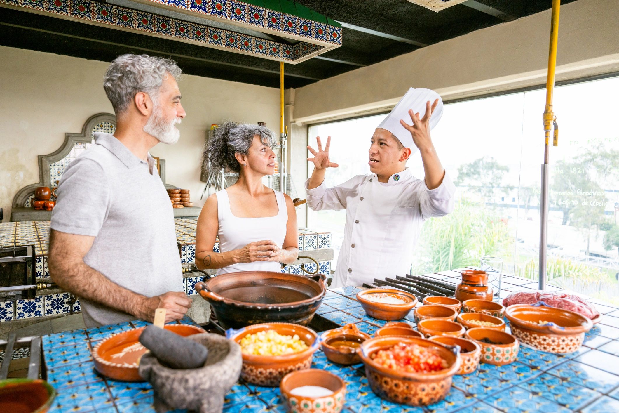 Family-style Mexican food preparation
